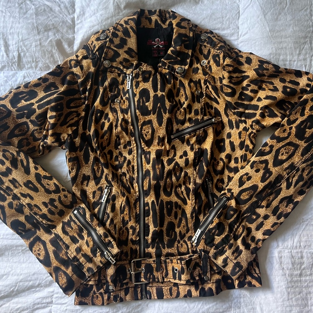 Royal Bones Leopard Print Leather Jacket